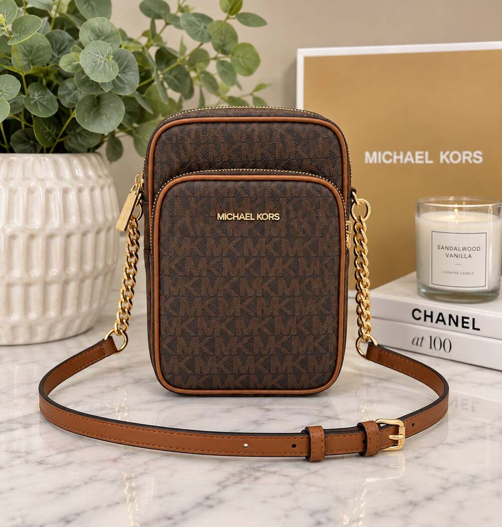 Michael Kors Jet Set Travel Medium Logo Crossbody Bag Brown